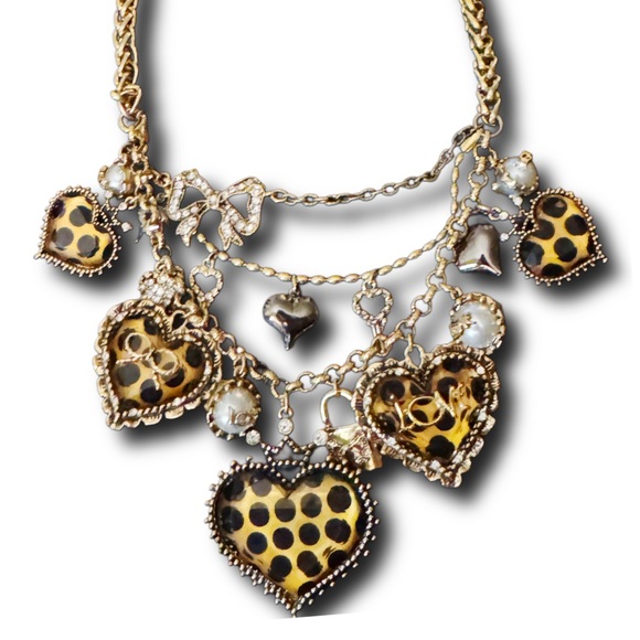Betsey Johnson Jewelry - Vintage Betsey Johnson Lucite Heart & Locks Polka Dot Multi charm necklace